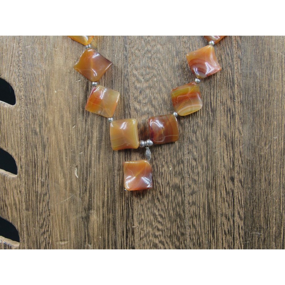 20" Sterling Silver Orange Yellow Red Glass Necklace Vintage Minimalist Everyday